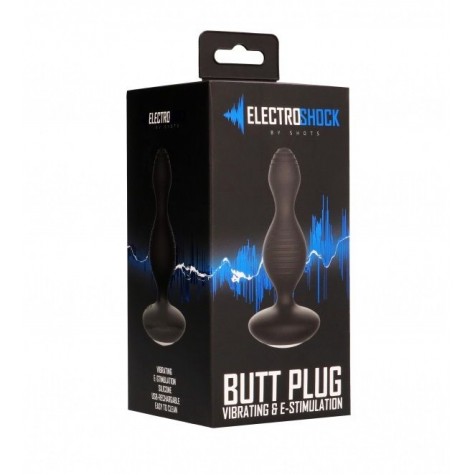 Чёрная анальная пробка с электростимуляцией E-Stimulation Vibrating Buttplug - 14 см.